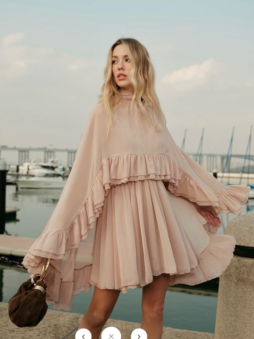 Commense Semi-Sheer Chiffon Ruffle Dress with Outer Cape - Black - XL - Picture 8 of 10